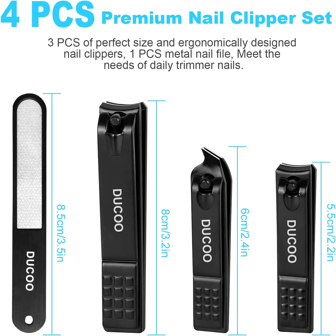 Nail Clippers for Men Women, 4 PCS Nail Clipper Set, Premium Toenail Clippers, Fingernail Clipper, Ultra Sharp Toe Nail Clippers, Nail Cutter, Finger Nail Clippers Adult, Nail Clippers for Women-Black