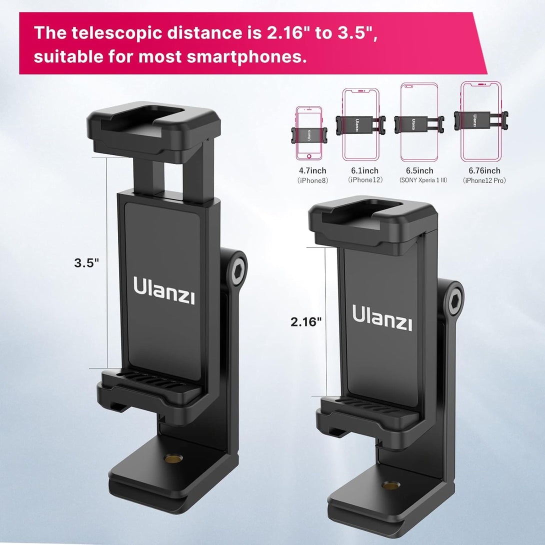 ULANZI ST-22 Phone Tripod Adapter Mount, Adjustable Cell Phone Holder with 2 Cold Shoe, Universal Smartphone Clamp, Vertical Horizontal Bracket for Iphone, Samsung Galaxy and All Phones