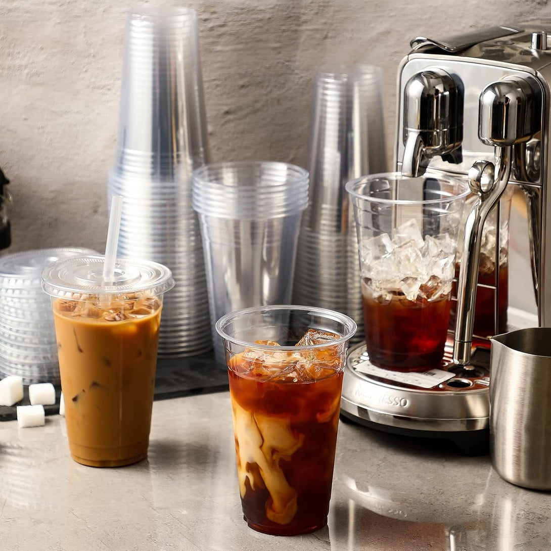 AOZITA 120 Sets - 16 Oz Clear Plastic Cups with Lids, Disposable Cups with Straw Slot Lids for Cold Drinks, Milkshake, Smoothie, Iced Coffee and TO-GO Drinkings