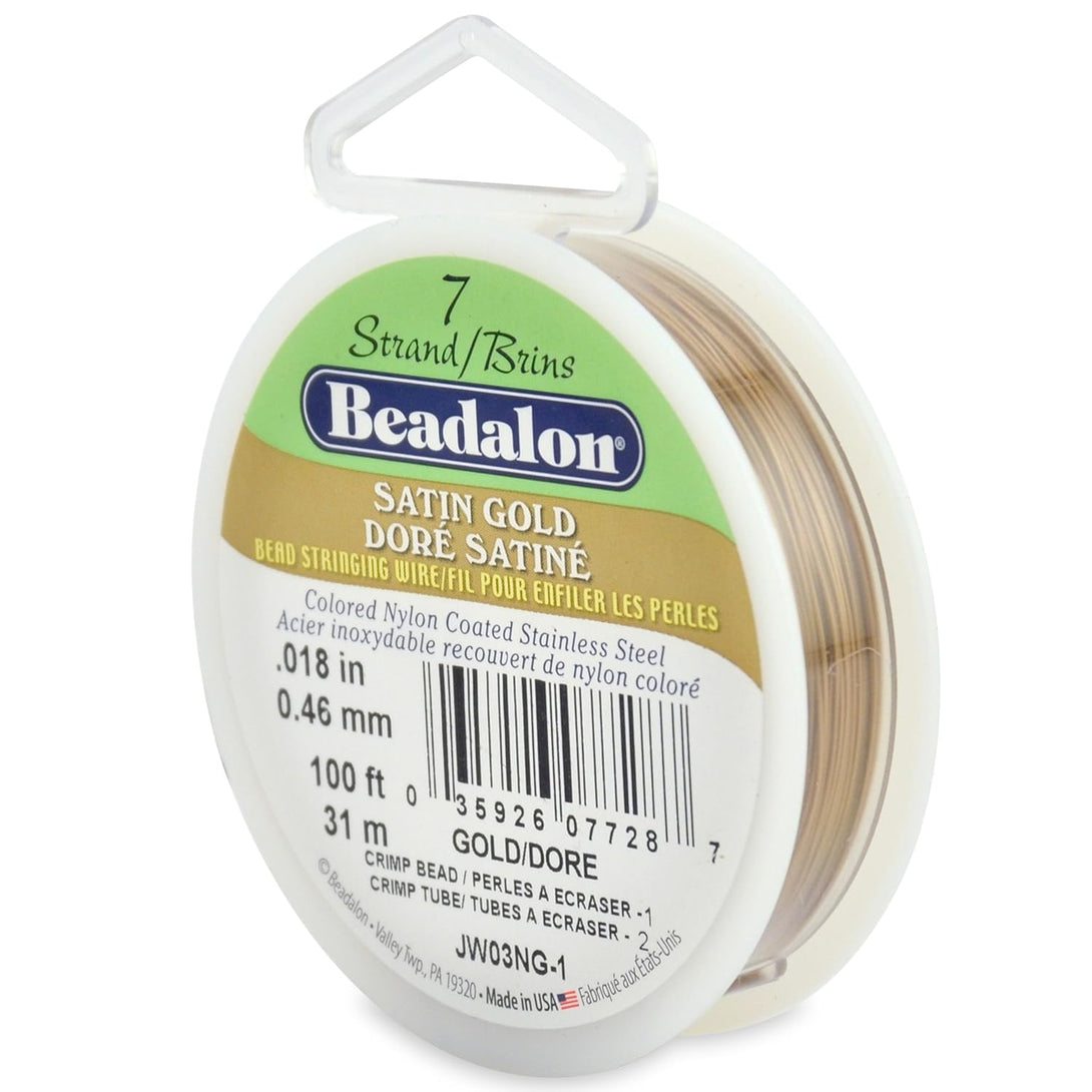 Beadalon 7 Strand Stainless Steel Bead Stringing Wire, 0.018 in / 0.46 Mm, Satin Gold, 100 Ft / 31 M