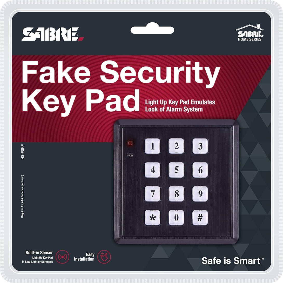 SABRE Fake Security Keypad with Green Light Up, Low Light Sensor, Red LED Flash, Weatherproof, Realistic Design - Black