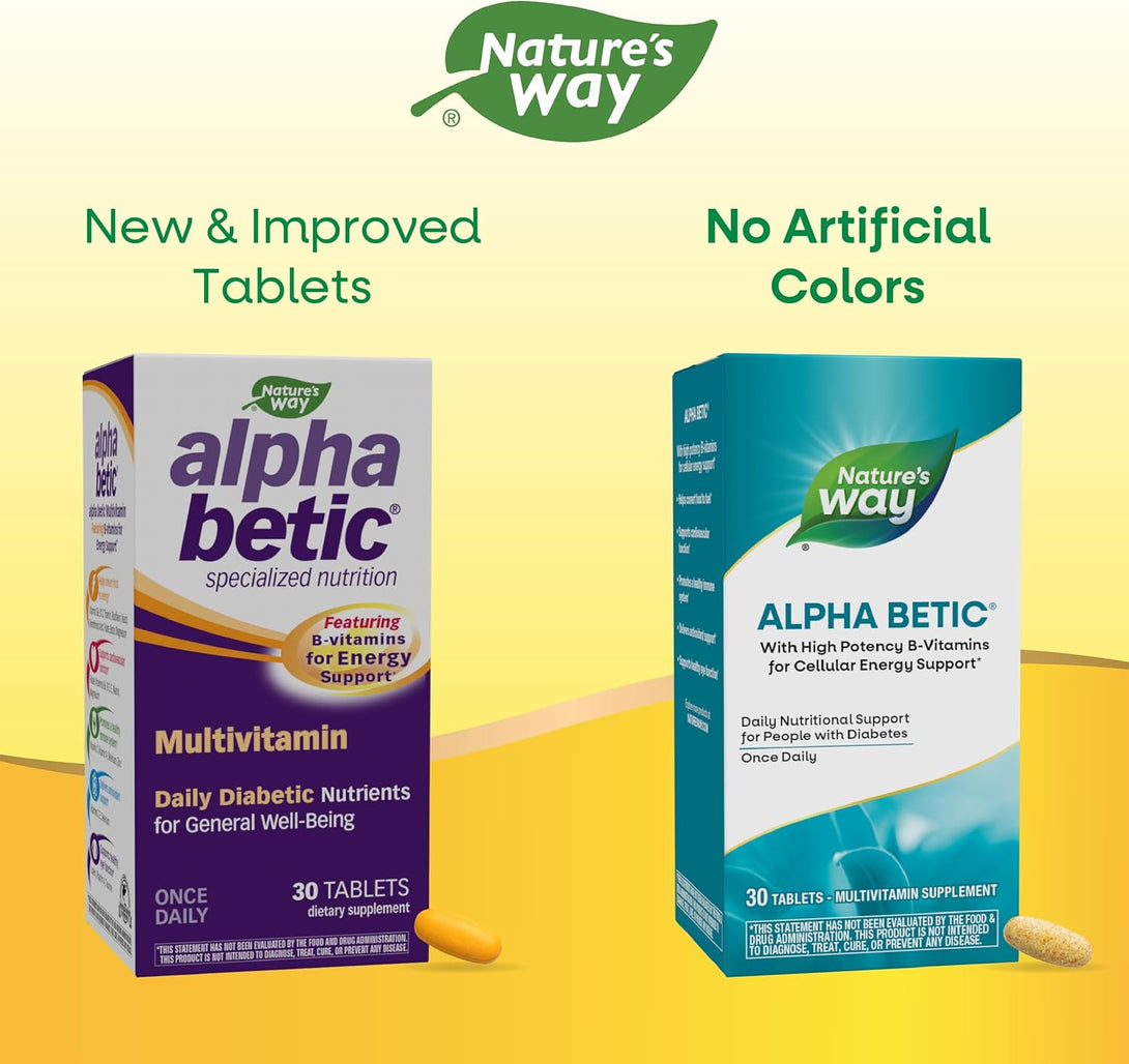 Nature'S Way Alpha Betic, Diabetic Multivitamin for Daily Nutritional Support, with B-Vitamins for Energy Metabolism Support*, Alpha Lipoic Acid, Taurine, Lutein, 30 Tablets