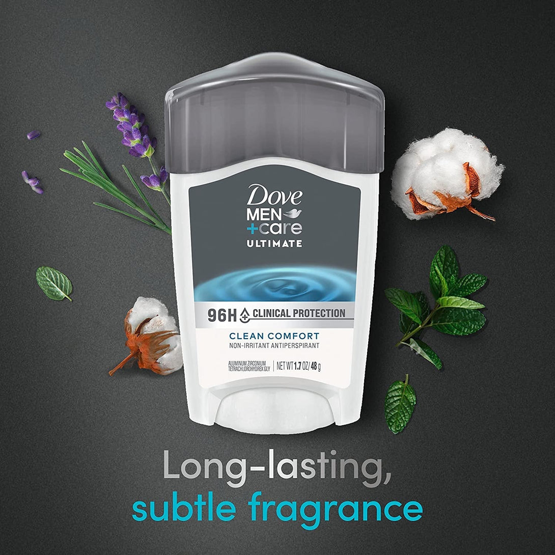 DOVE MEN + CARE Clinical Protection Antiperspirant Clean Comfort Stick for Men 96-Hour Sweat and Odor Protection Clinical Strength Antiperspirant with 1/4 Moisturizing Cream 1.7 Oz