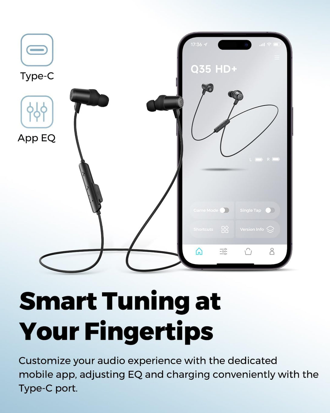Soundpeats Q35 HD+ Neckband Bluetooth Headphones, Stable Comfort Wireless Earbuds, Bluetooth 5.2, IPX5 Waterproof Sports Earphones, 17Hrs Dual Magnetic Speaker, Type C, App, QCC3040