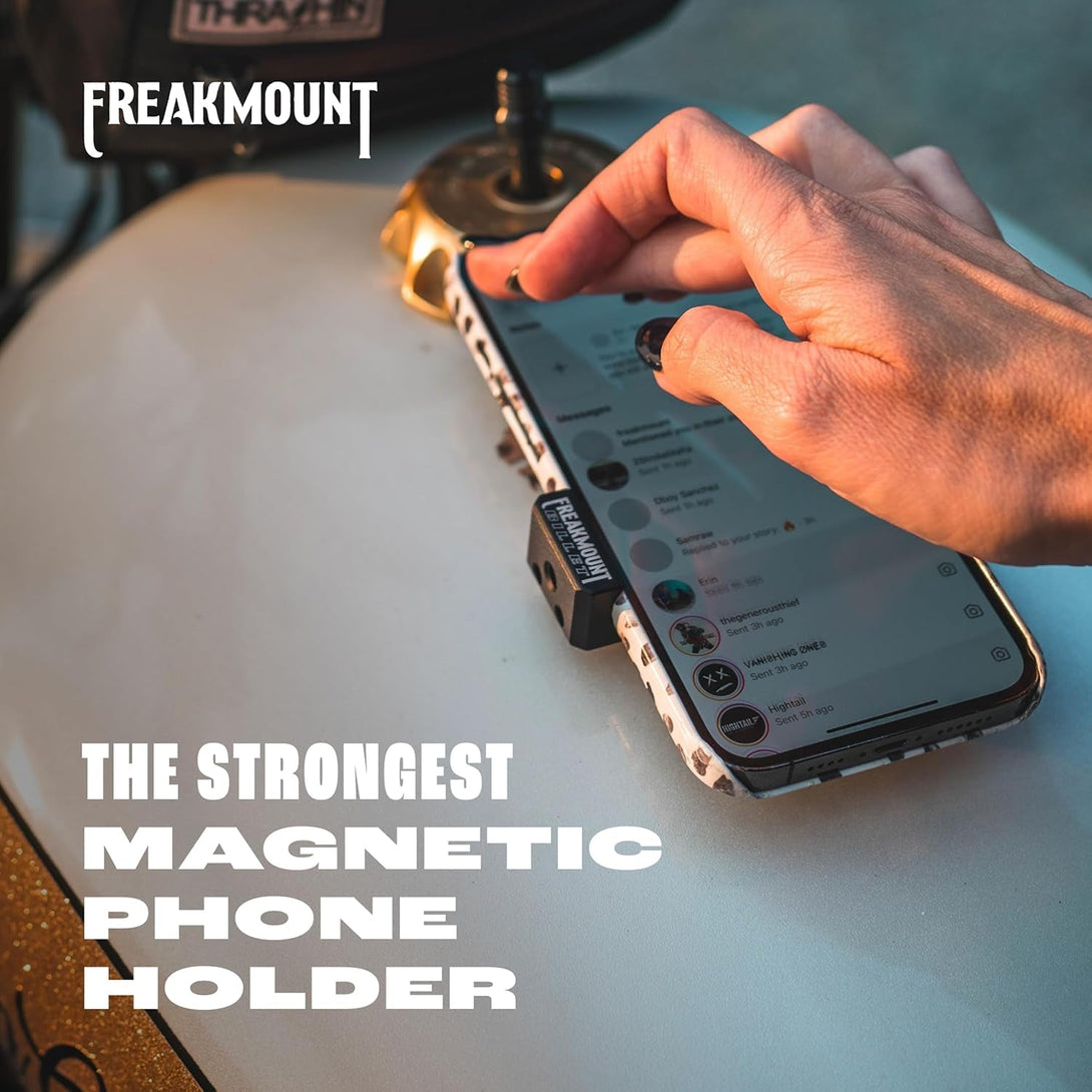 FREAKMOUNT Magnetic Motorcycle Phone Mount - Compatible with Harley Davidson - Premium Billet Aluminum Holder for Gas Tank, High-Speed Magnet Accessories - Fits Most Phones, Black