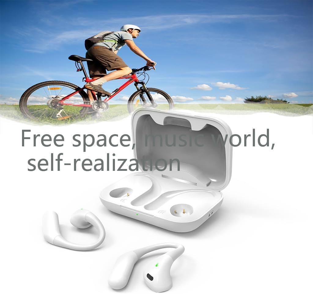 Open Ear Headphones,Bluetooth 5.3 Wireless Earbuds,5.9G Ultra-Lightweight Sport Earphones with Mic for Running Cycling,Secure Fit for Small Ears (White)