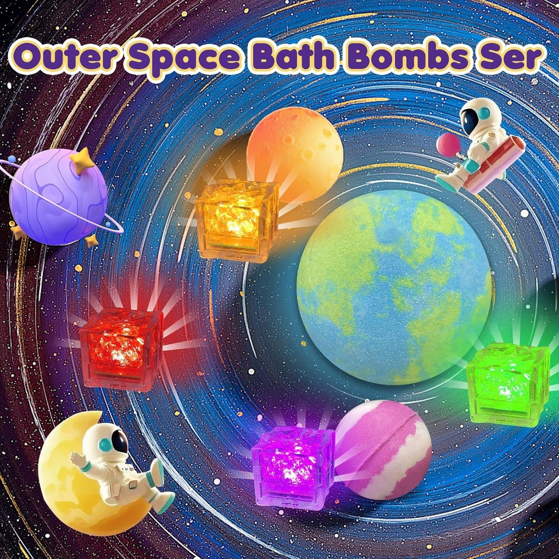 Bath Bombs for Kids with Toys Inside, 8 Light up Bath Bomb of Solar System Set, Planet Bath Bomb with Surprise Inside, Kid-Friendly Bubble Bath Fizzies Gifts for Boys Girls