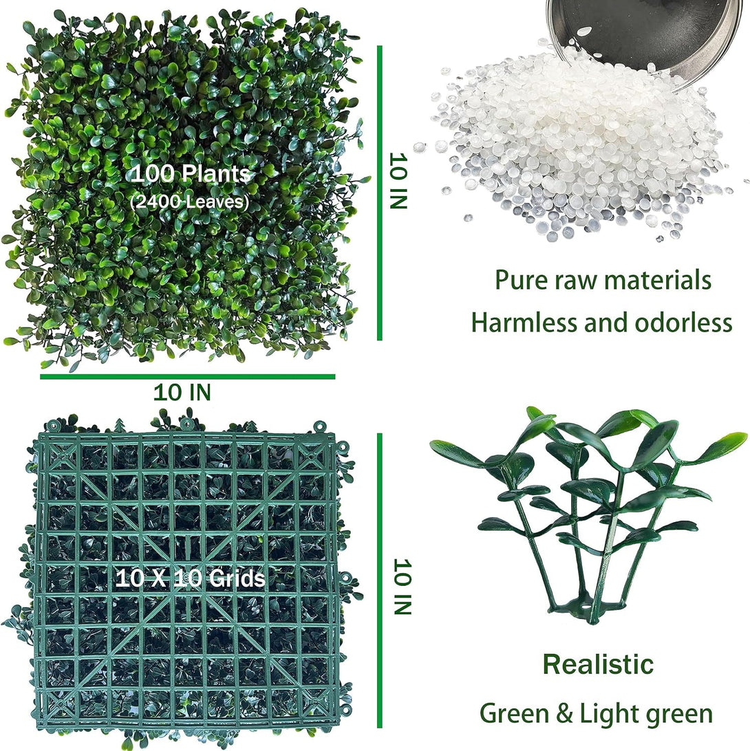 Artificial Grass Wall Panel Backdrop,10 X 10 in 16P(11.2 Sqft) Uv-Anti Greenery Boxwood Panels for Indoor Outdoor Green Wall Decor & Ivy Fence Covering Privacy