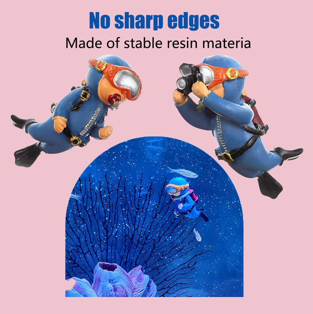 2-Pack Tank Decorations, Cute Little Diver, Aquarium Decoration Accessories Ornaments with Float Ball, Playmate for Tank Suitable for All Kinds of Fish and Tanks (Blue)