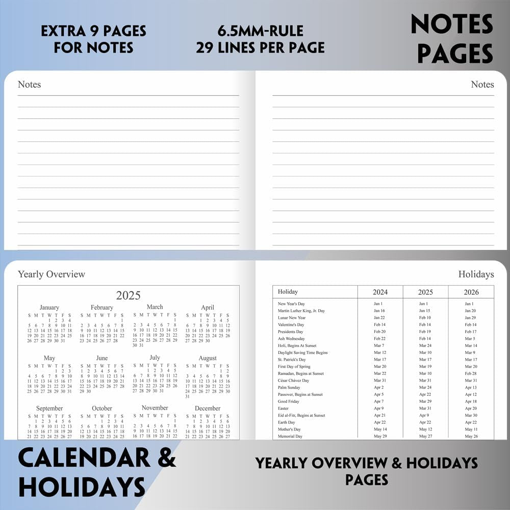 2025-2026 Planner - Weekly and Monthly Planner, July 2025 - June 2026, Holidays, Contacts and Notes Pages, Vegan Leather Cover, Elastic Closure, 5.5”X8.25”, Grey