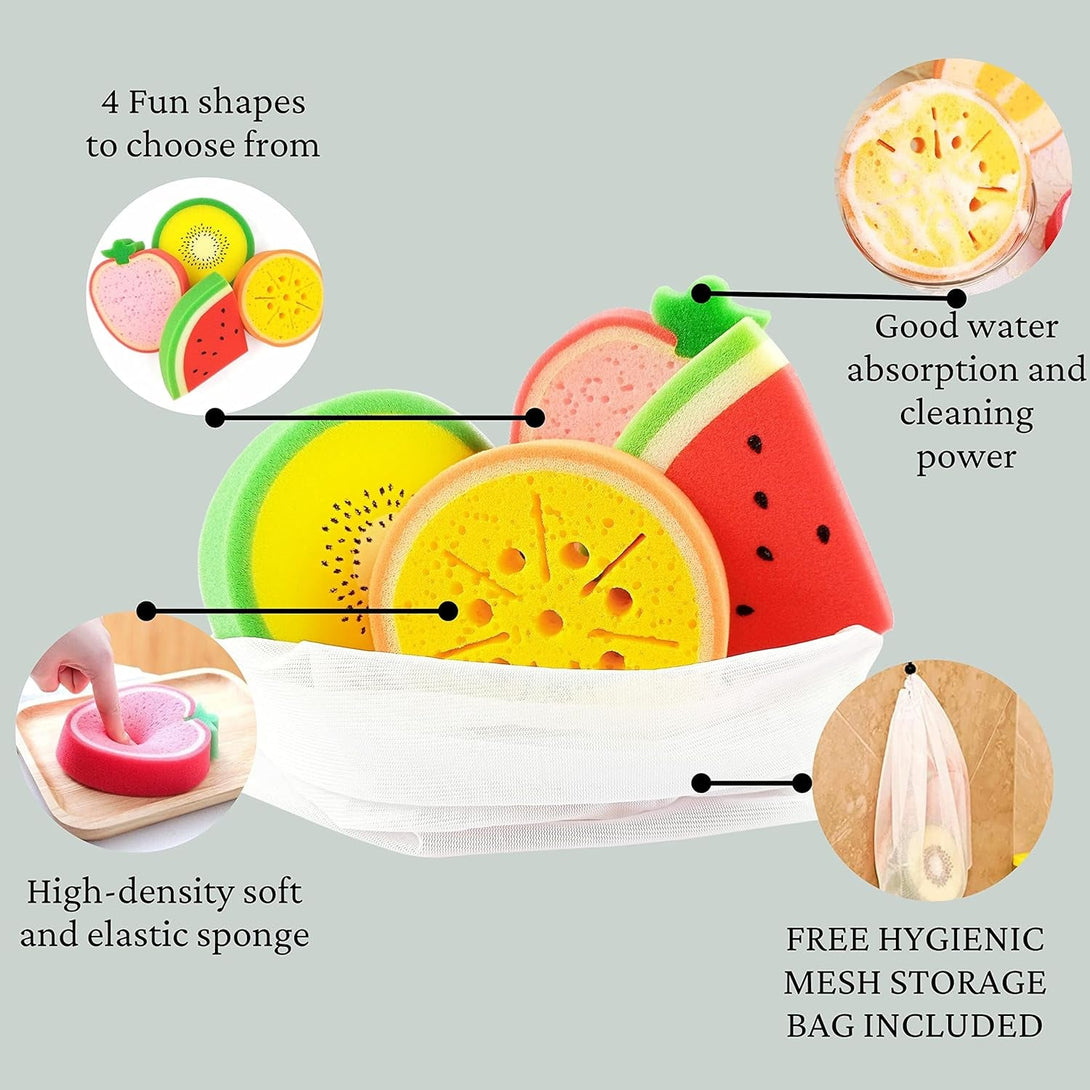 Purifyou Bath Sponges for Kids – Set of 4 Extra Large Soft Bath Loofahs, Gentle Exfoliating Shower Scrubbies, Fun Animal-Shaped Body Wash Sponge for Toddlers, Boys & Girls, Baby Bath Toy Accessory