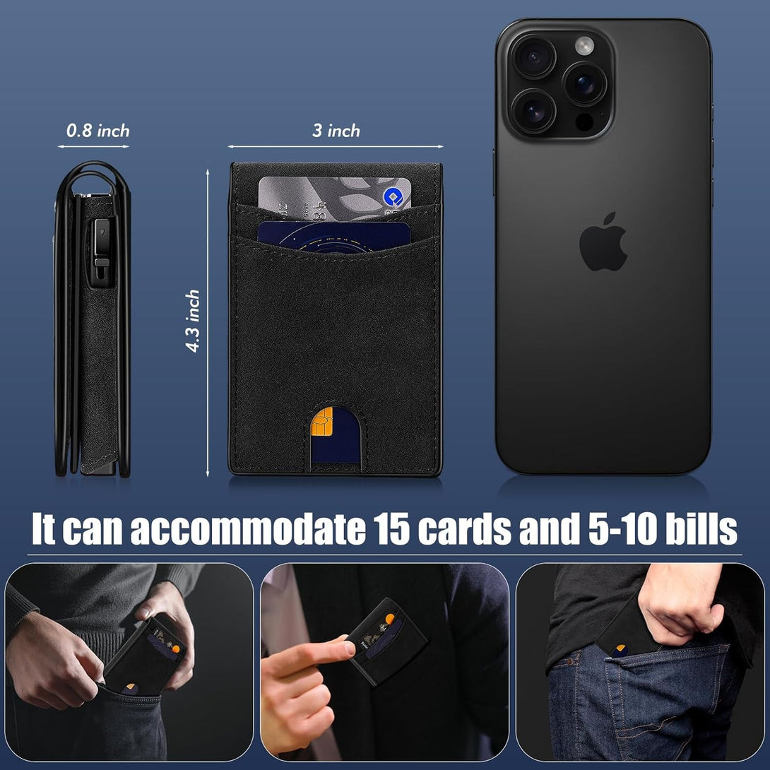 Wallet for Man Work, Pop-Up Magnetic Card Holder and RFID Blocking Functionality (Black)