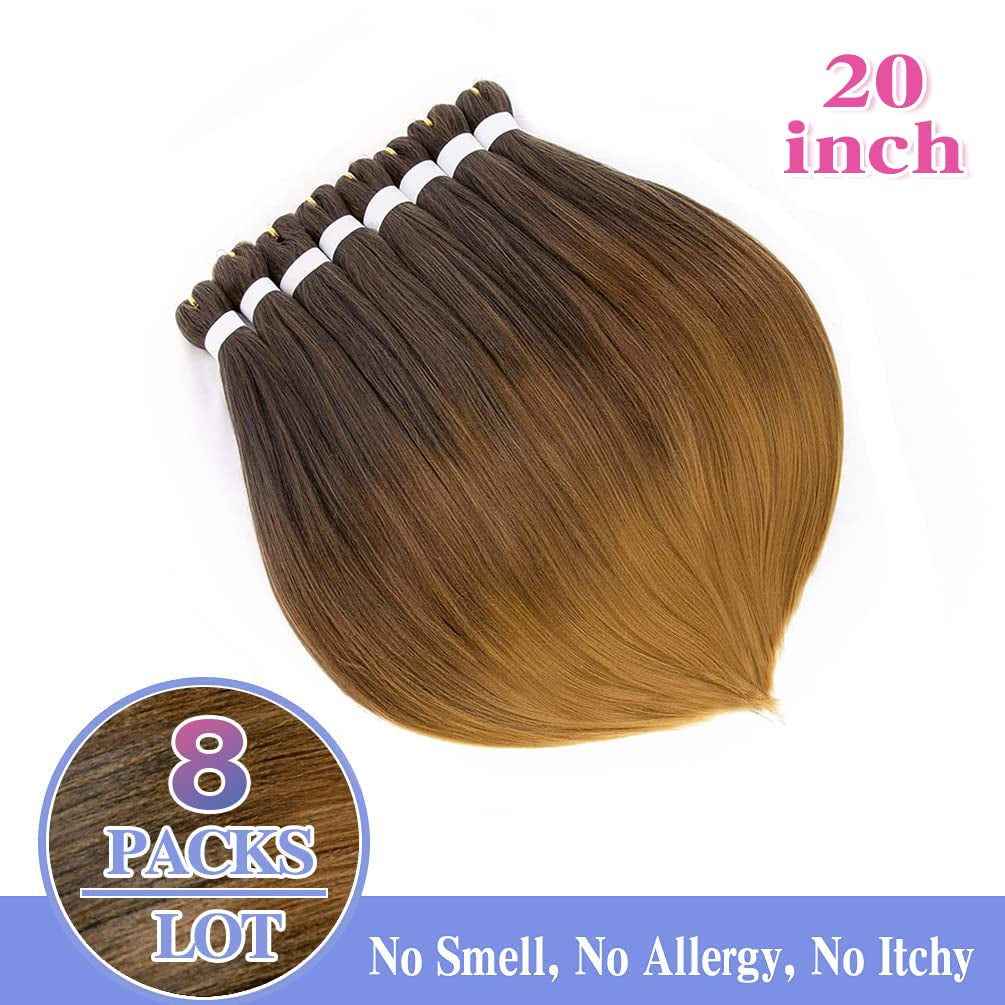 8 Pack Ombre Braiding Hair Pre Stretched - 20" 80G/Pack Premium Pre Stretched Braiding Hair Extensions, Professional Itch Free Hot Water Setting Perm Yaki Texture Prestretched Hair(1B/30/27)
