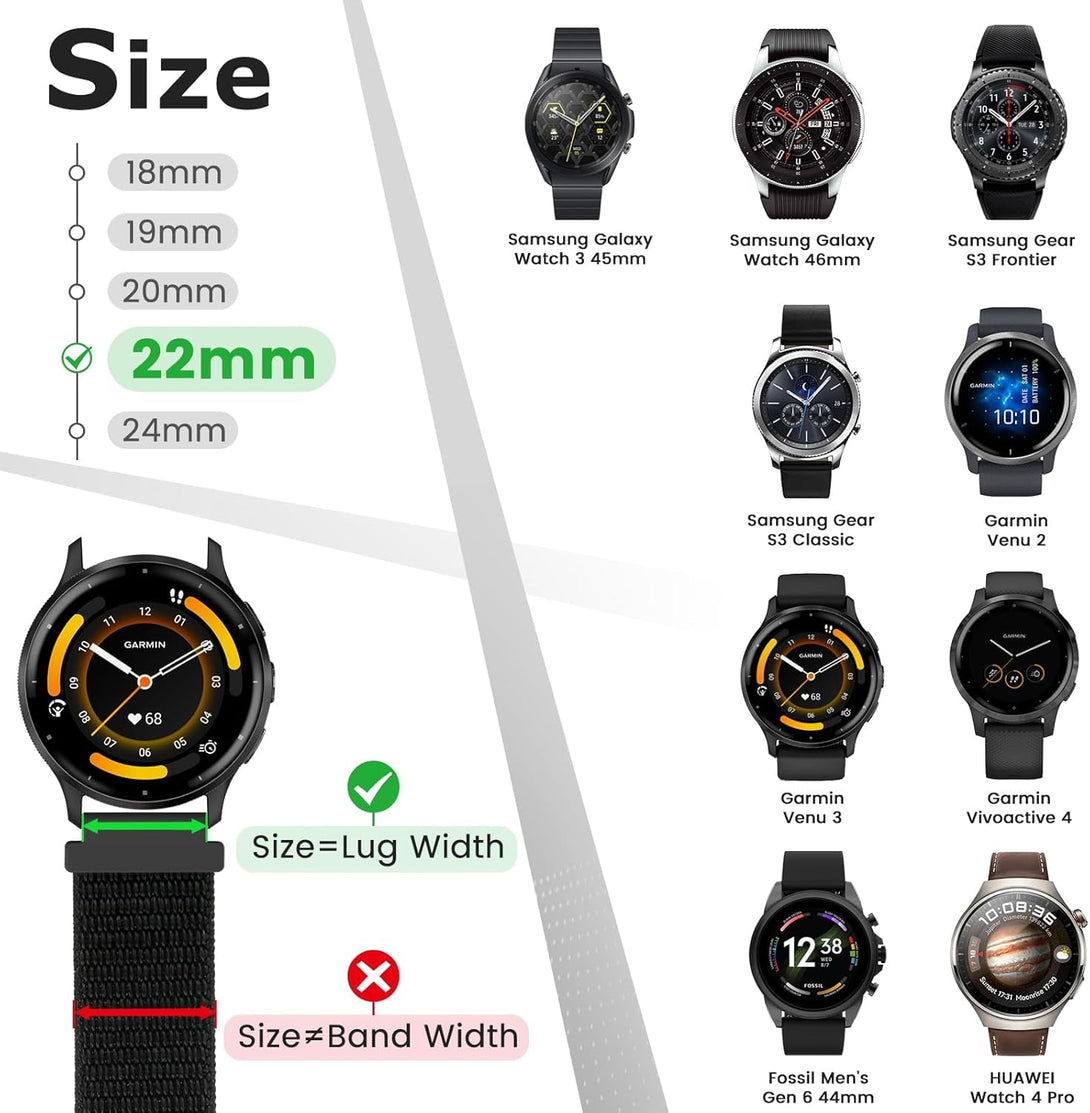 22Mm Nylon Quick Release Bands Compatible with Samsung Galaxy Watch 3 45Mm/Galaxy Watch 46Mm/Gear S3 Frontier/Classic/Garmin Venu 3/Venu 2/Vivoactive 4/Fossil Gen 6 44Mm Bands for Women Men
