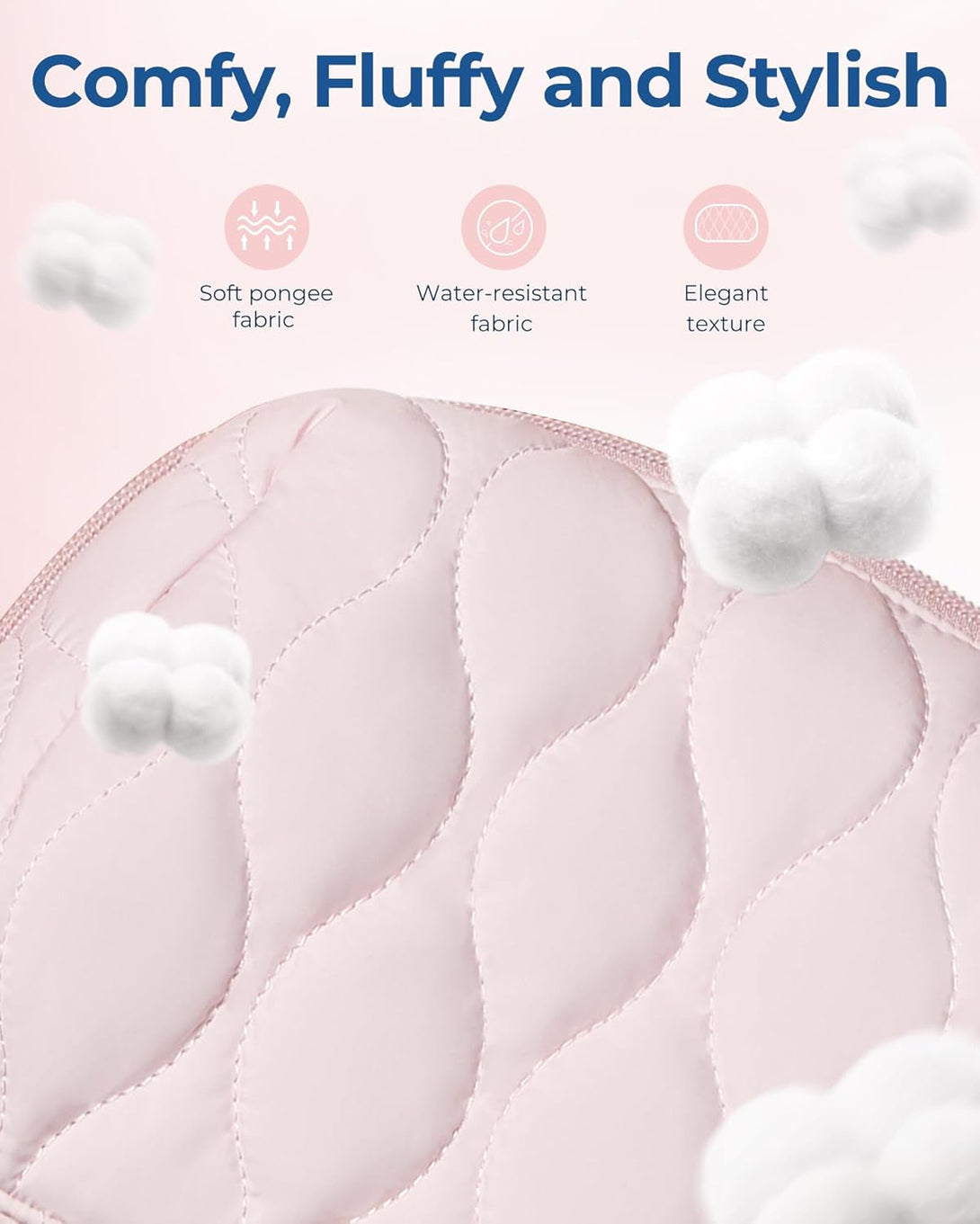 BAGSMART Makeup Bag, Travel Cosmetic Bag, Puffy Padded Make up Bag for Women, Makeup Organizer Case, Wide-Open Pouch Purse, Travel Essentials, Toiletries Accessories Brushes, Pink