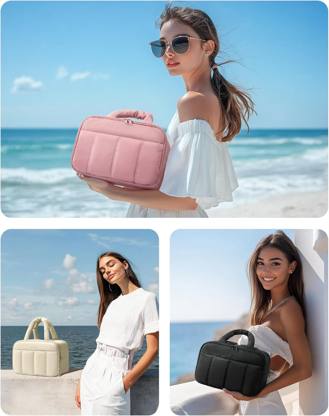 BAGSMART Travel Toiletry Bag, Puffy Large Toiletry Bag for Women, Lightweight Cosmetic Makeup Bag Organizer with Handle for Traveling, Accessories, Essentials, Toiletries （Dark Pink