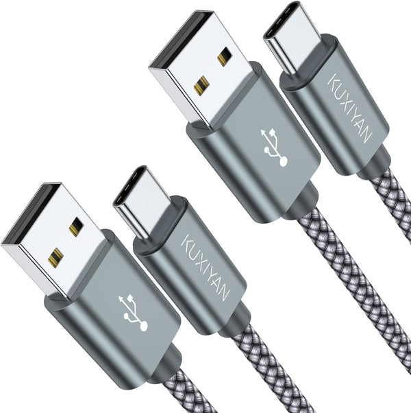 USB Type C Cable,(2-Pack 3FT) USB C Charger Cable Car Carplay Cable Nylon Braided Fast Charging Sync Cord Compatible Iphone 16/15 Pro Max Samsung Galaxy S10 S9 S8 Plus,Note 9 8,Google Pixel 2 Xl(Gray)