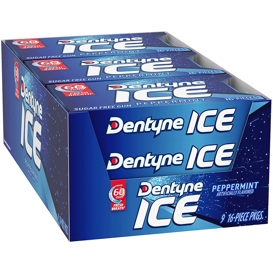 Dentyne Ice Peppermint Sugar Free Gum, 9 Packs of 16 Pieces (144 Total Pieces)