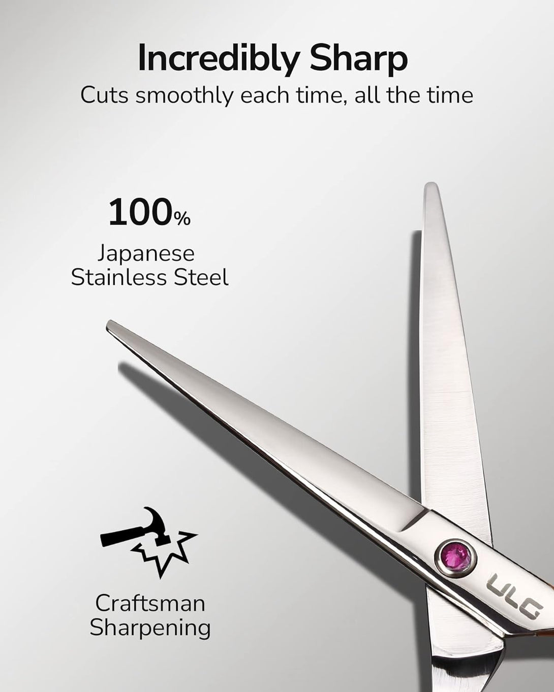 Hair Cutting Scissors, ULG Professional Hair Scissors 6.5 Inch Right-Hand Razor Edge Barber Scissors Salon Hair Cutting Shears Made of Japanese Stainless Steel, Hand Sharpened Pink