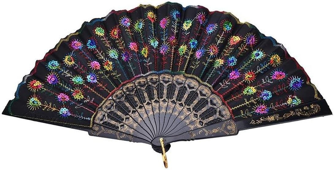 10 PCS Peacock Hand Fans, Spanish Folding Hand Fan, Flower Dancing Fans,Summer Handheld Folding Fans Party Favors for Girls Women (Embroidered Peacock Tail Pattern)