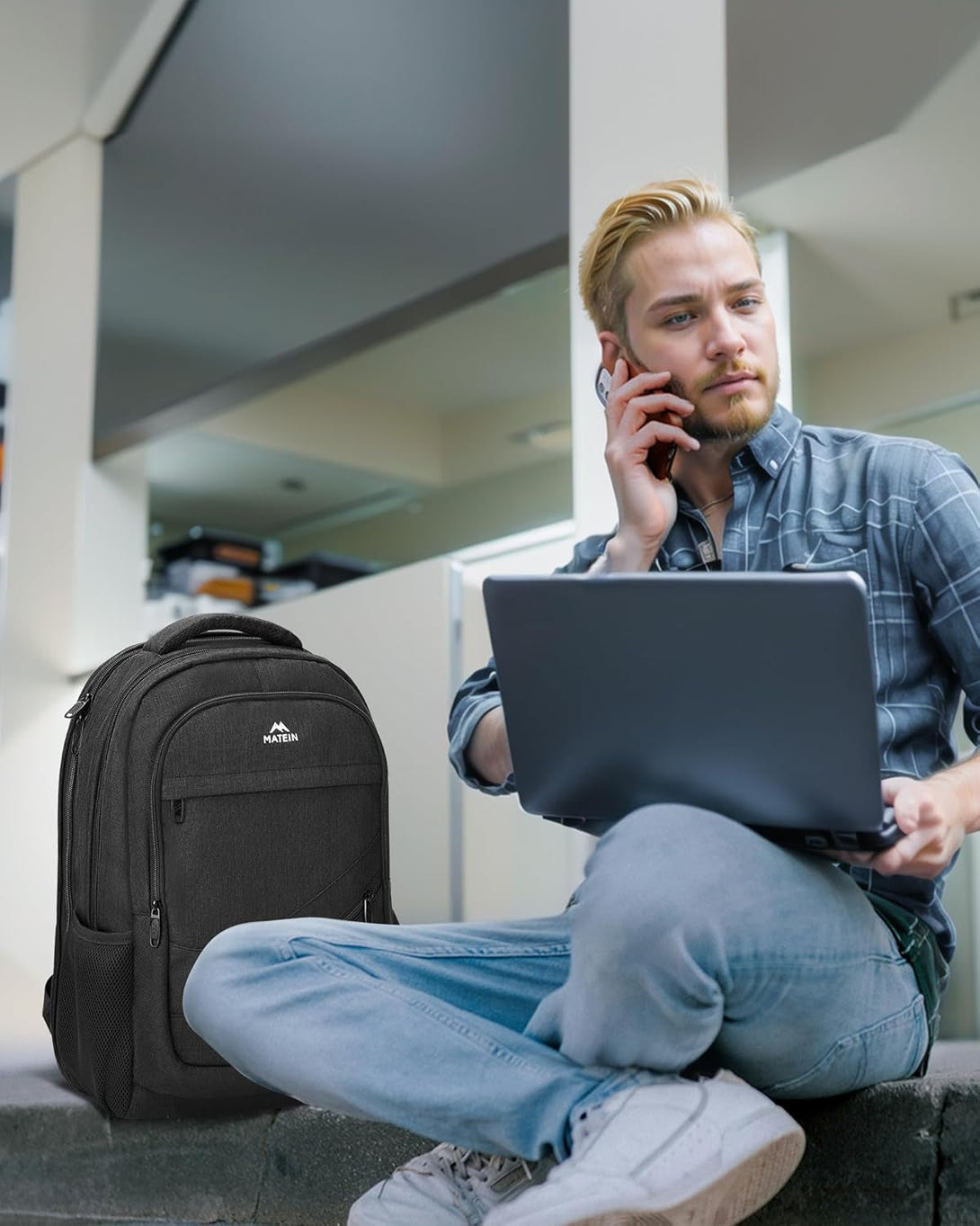 MATEIN 15.6 Inch Backpack for Men Women, Professional Business Laptop Backpack with Multiple Organization Pockets, Water Resistant Casual Daypack for Traveling on Airplane, Black