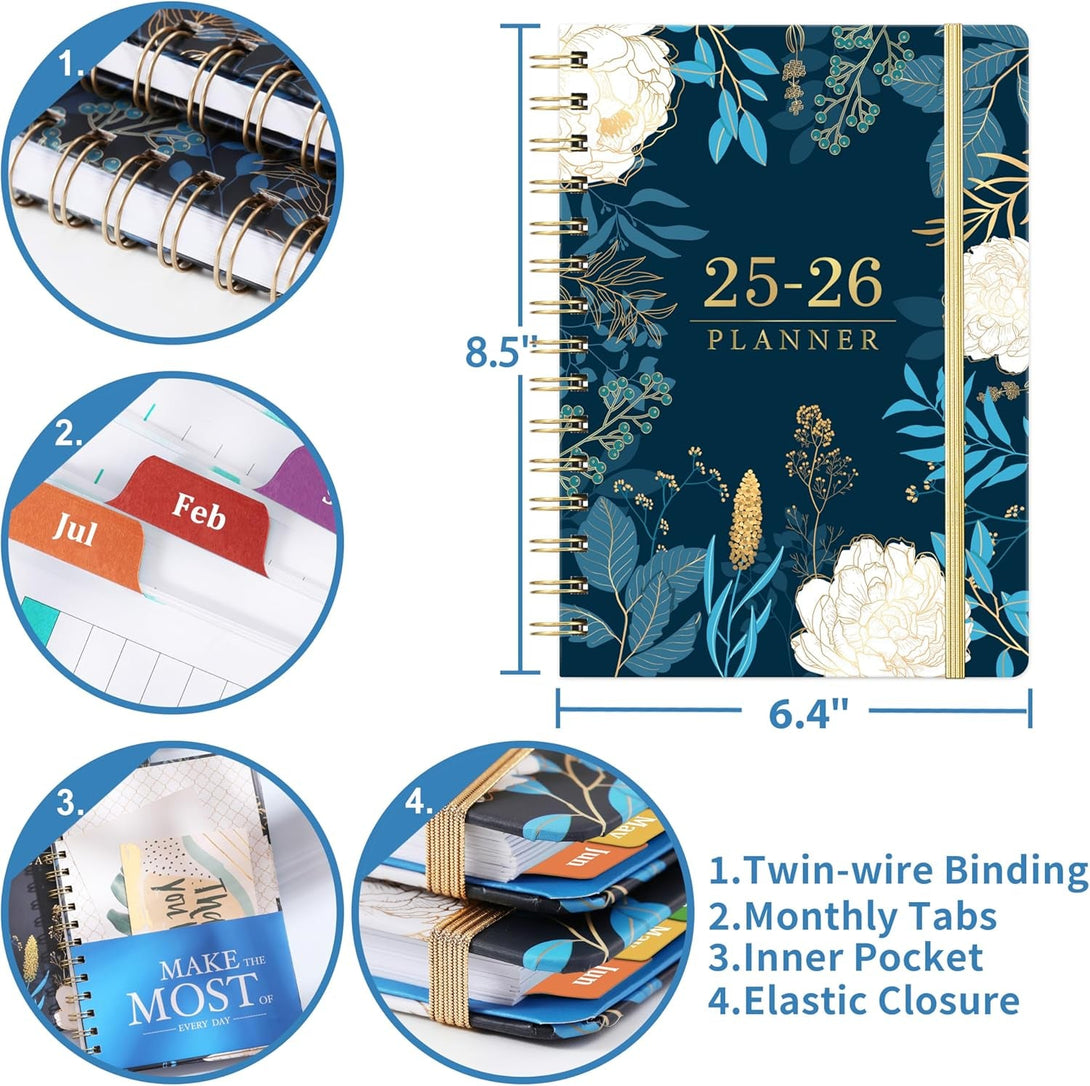 2025-2026 Planner - Academic Planner 2025-2026, July 2025 - June 2026, Weekly & Monthly Planner, 6.4" X 8.5", Colorful Tabs, Back Pocket, Holidays, Thick Paper, Twin-Wire Binding