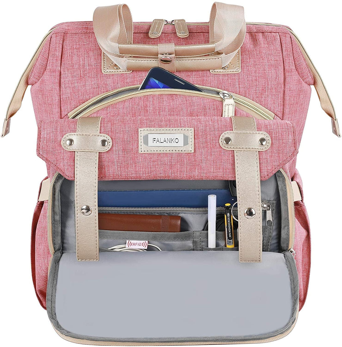 FALANKO Backpack for Women,Wide Open Work Large USB Charging Port Student Bookbag for 15.6 Inch Laptop,Doctor Teacher Nurse College School Travel Bag,Water Resistant Laptop Bookbag Computer Back Pack