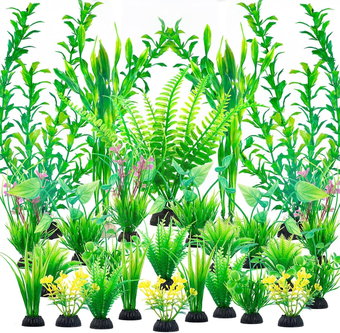 Ameliade Aquarium Artificial Green Plastic Plants Decorations 26 PCS Large Fish Tank Accessories Goldfish Betta Tank Decor