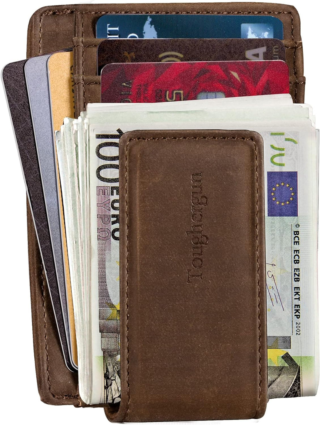 Toughergun Genuine Leather Magnetic Front Pocket Money Clip Wallet RFID Blocking