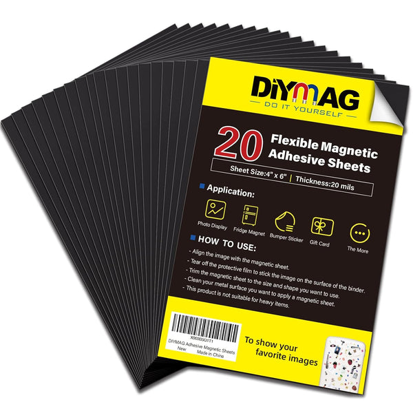 DIYMAG Magnetic Adhesive Sheets, |4" X 6"|, 10 Pack Cuttable, Flexible Magnet Sheets with Adhesive for Crafts, Photos, Easy Peel and Stick