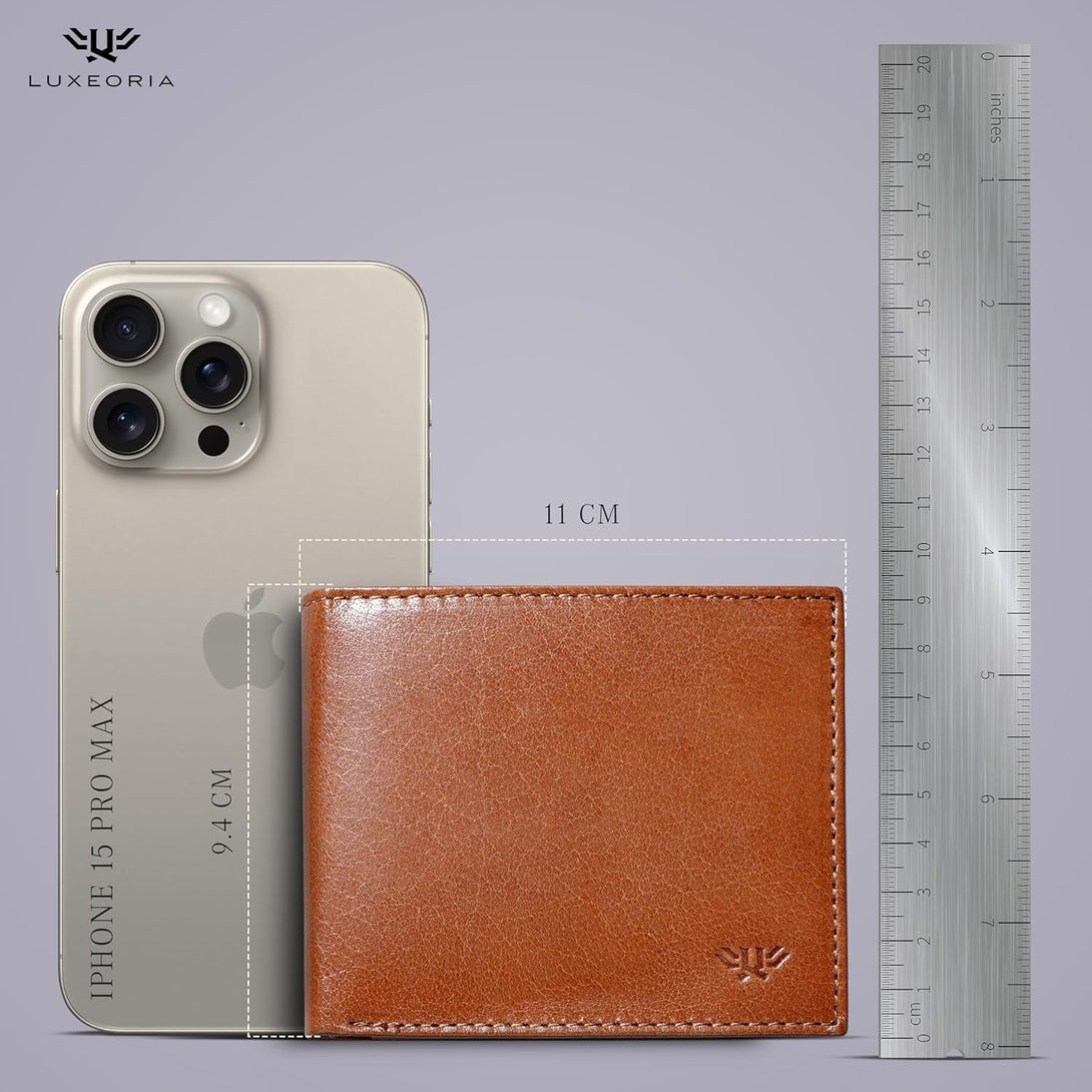 LUXEORIA Genuine Leather Wallet for Men, Handcrafted Travel Wallet, Minimalist Mens Slim Bifold Wallet, Anti-Theft RFID Blocking Wallet for Men'S, Bi-Fold - Tan Brown