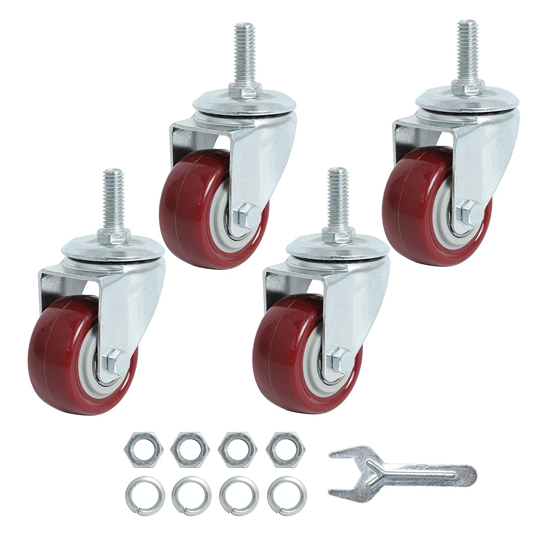 Finnhomy Swivel Caster Wheels 2 Inch Heavy Duty Threaded Stem Casters 5/16"- 18 X 1 Set of 4 Premium Polyurethane Wheels PU Load Bearing 800 Lbs Anti-Wear Smooth Casters, Red