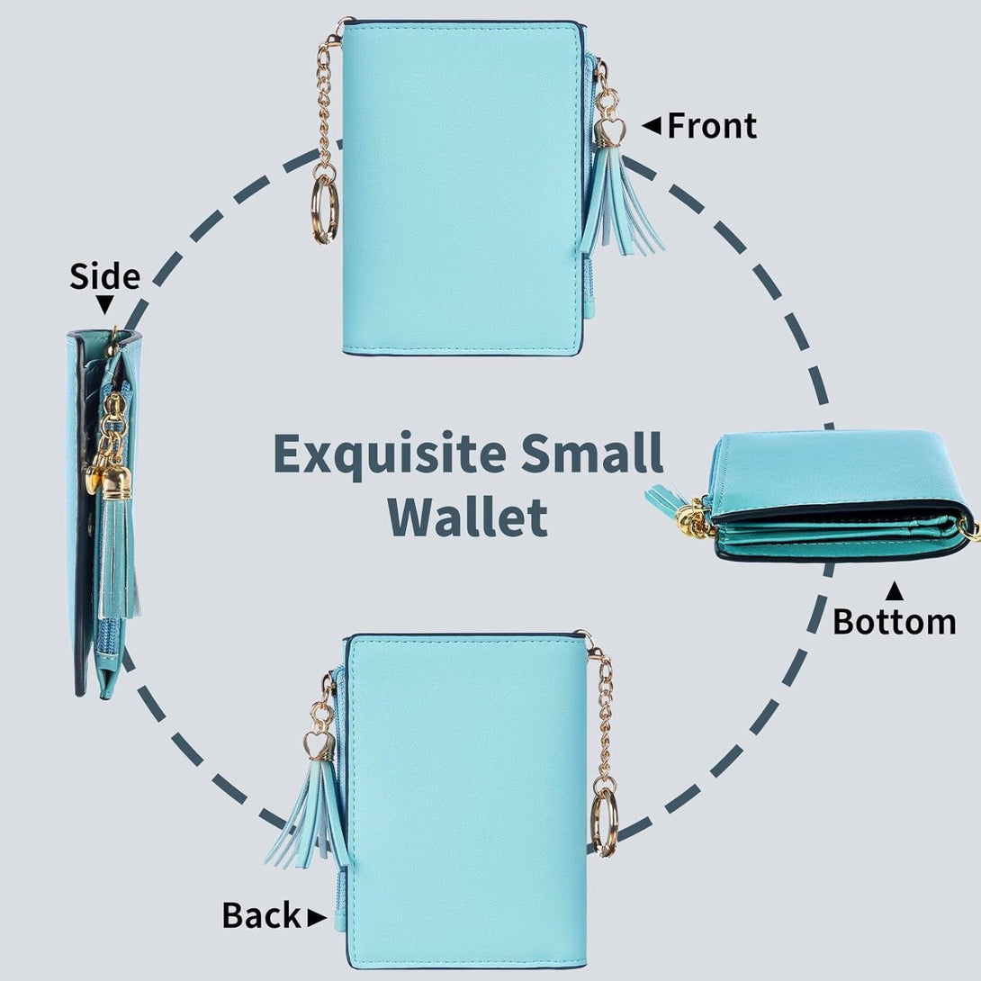 Gostwo Small Wallet Women RFID Wallet Girls Wallet with ID Window and Zippered Coin Pocket Tassel Cute Wallet Gift for Women Teenager Girls
