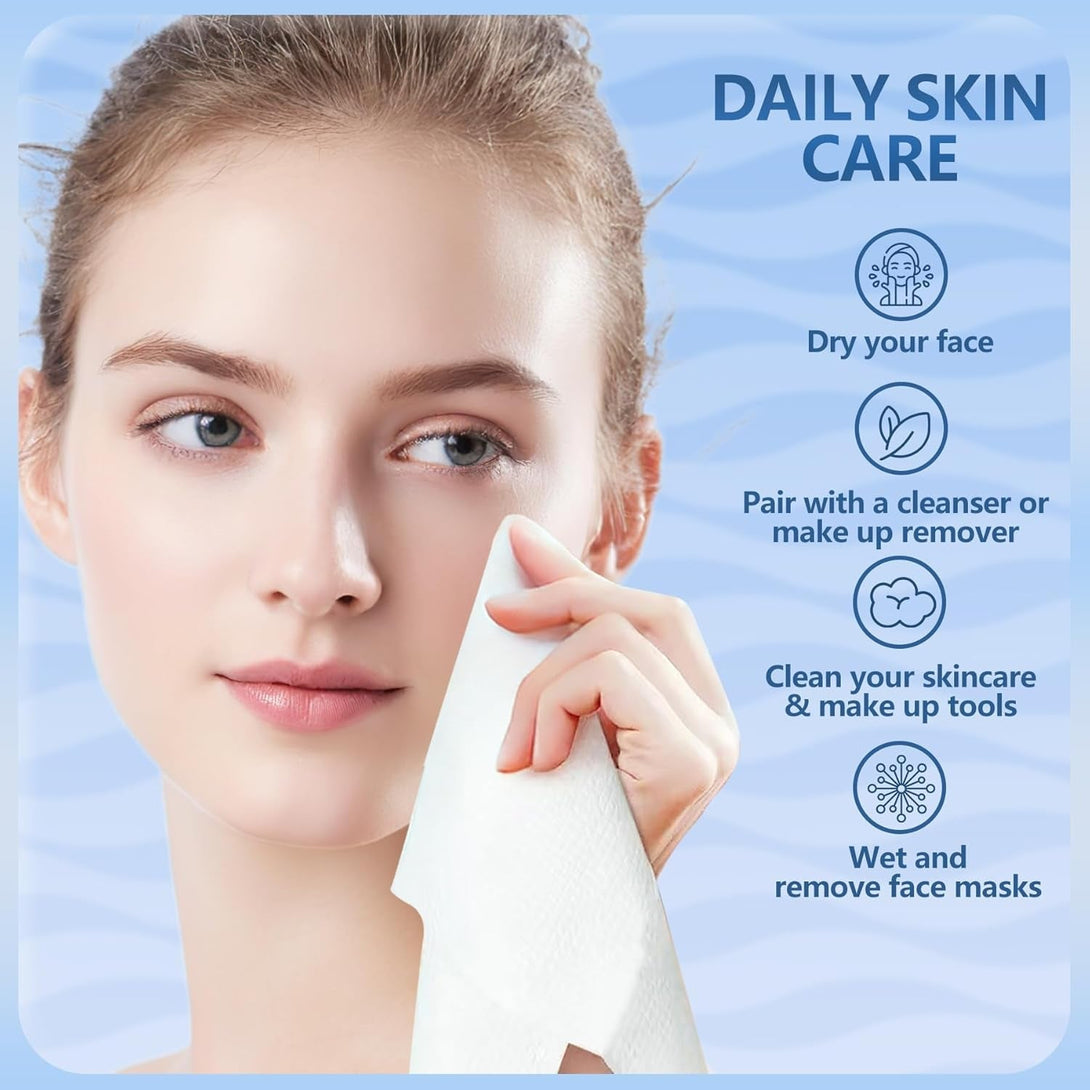 Disposable Face Towels, 12"×12" Extra Large Face Towelettes, Ultra Soft Facial Towels for Sensitive Skin, Makeup Remover Dry Wipes, 55 Count (1 Pack)