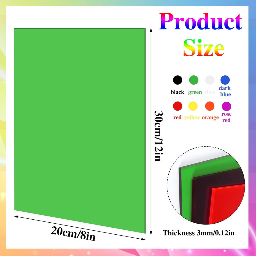 8 Pack Colored Acrylic Sheets 8 X 12 Inch, Translucent Cast Acrylic Sheet Plexiglass Sheet 1/8 Inch Thick Acrylic Panel Colored Plastic Sheets for Art Crafts Painting DIY Display, 8 Colors