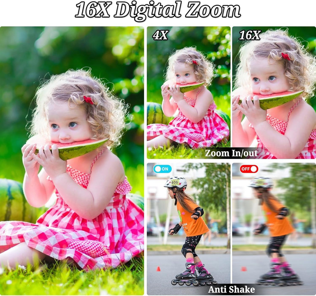 Digital Camera, FHD 1080P Kids Camera, 48MP Point and Shoot Digital Cameras with a 64GB Card, 16X Zoom, anti Shake, Compact Small Camera for Kids Gifts for Teens Girls Boys