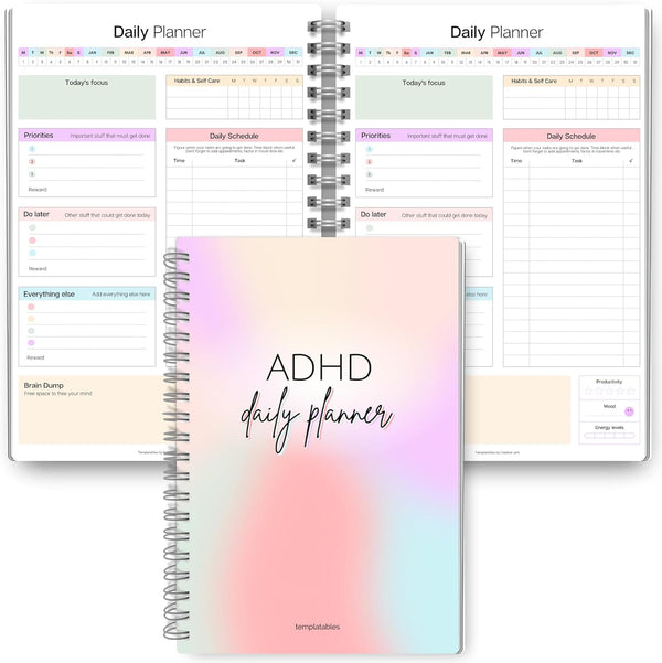 ADHD Daily Planner for Neurodivergent Adults - Productivity Daily Planner & Task Management to Stay Organized and Focused (Rainbow)