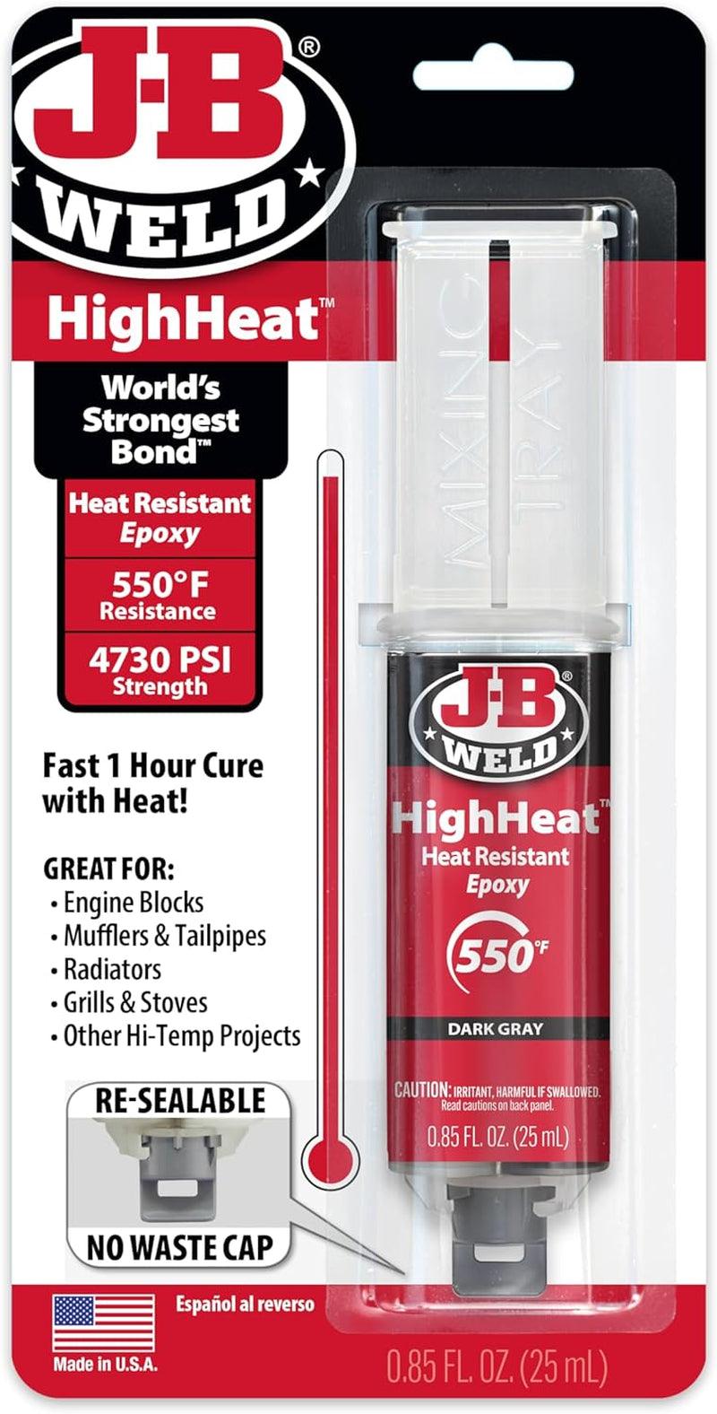 J-B Weld High Heat Epoxy Syringe, Dark Grey