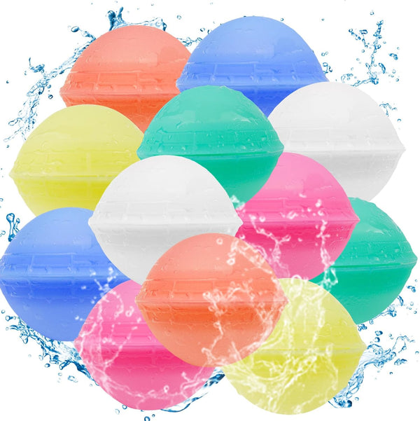 12Pcs Reusable Water Balloons, Refillable Splash Balls for Kids and Adults, Soft Silicone Pool Beach Toys, Quick Fill Water Bombs for Summer Outdoor Games, Backyard Party Supplies