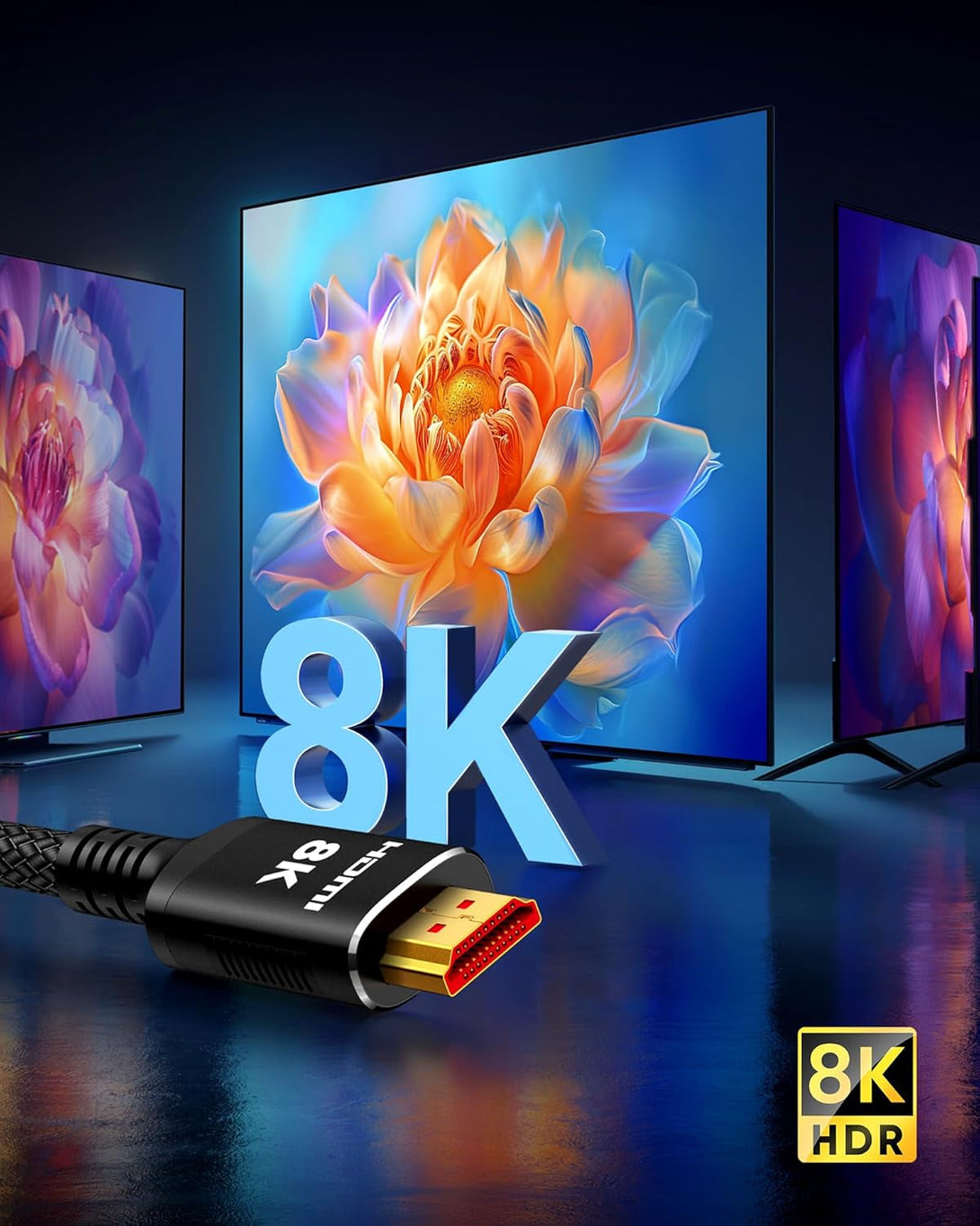 Snowkids 8K Certified HDMI 2.1 Cable 10 Ft, 48Gbps Ultra High-Speed HDMI Cables Cord, 10K 8K@60Hz, 4K@120Hz Compatible for Tv/Laptop/Monitor/Ps-5/X-Box/Projector/Entertainment/Sound System & More