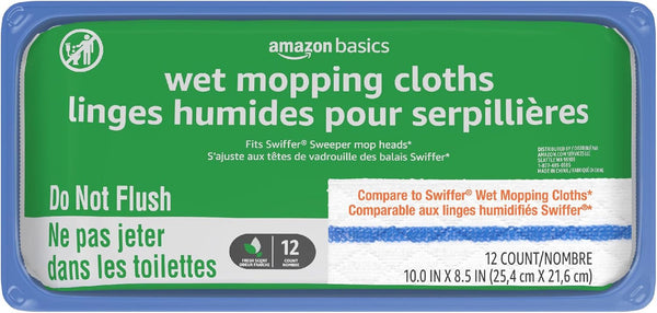 Amazon Basics Wet Mopping Cloth Refills, 12 Count (Fits Swiffer Sweeper Mop Heads)