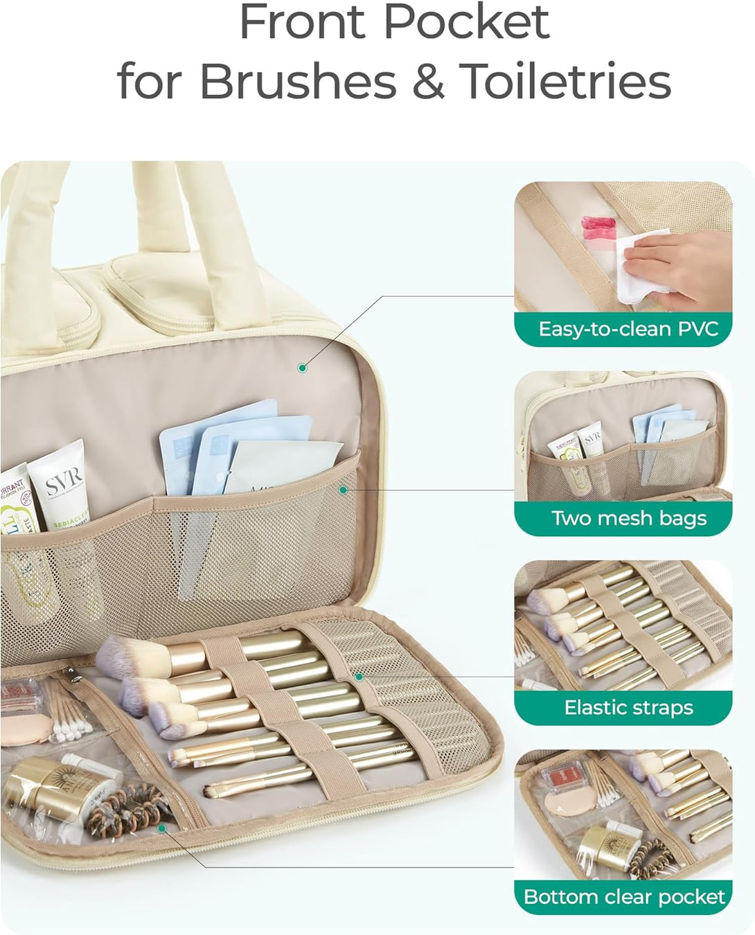 BAGSMART Travel Toiletry Bag, Puffy Large Toiletry Bag for Women, Lightweight Cosmetic Makeup Bag Organizer with Handle for Traveling, Accessories, Essentials, Toiletries (Black)