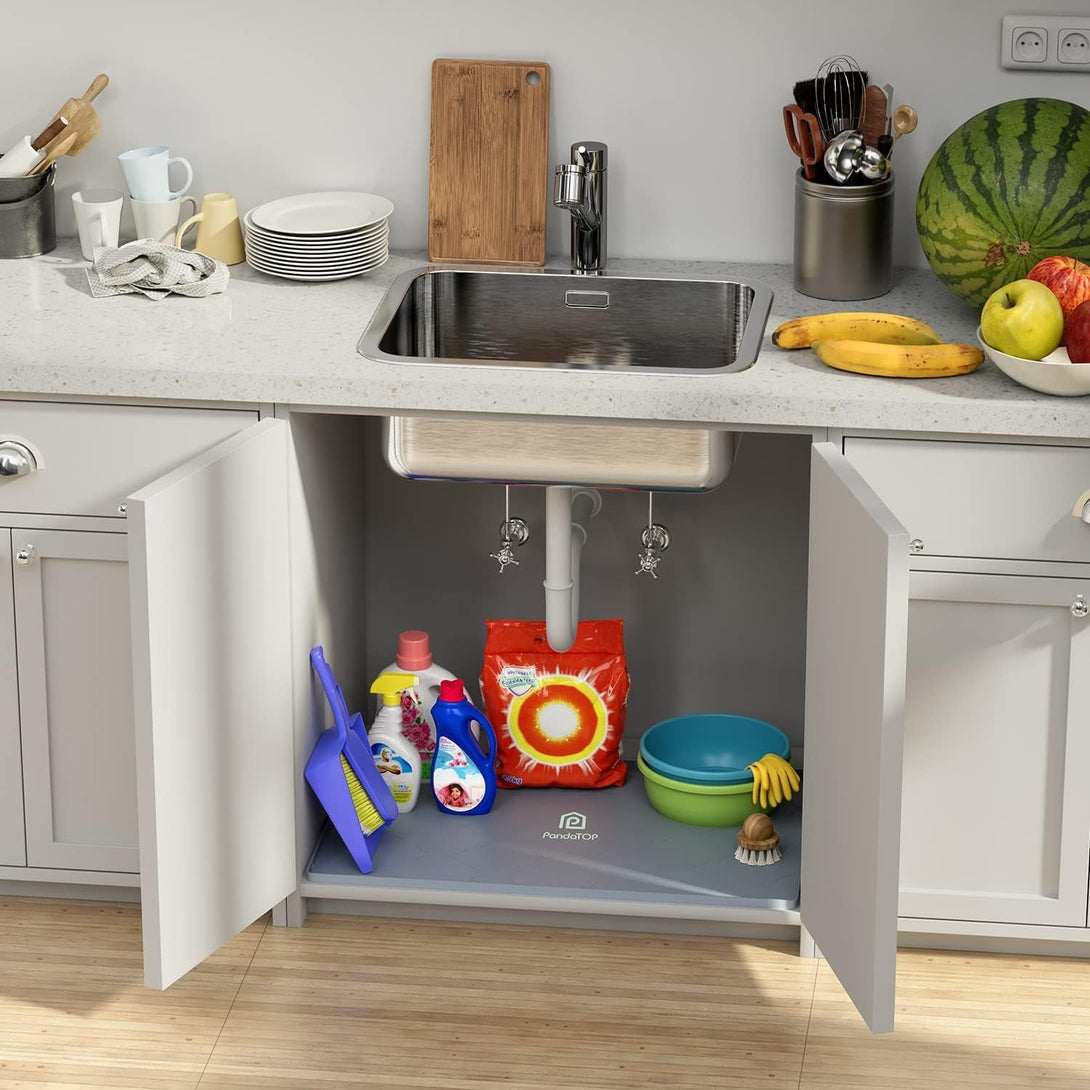 Under Sink Mat, 34" X 22" Silicone Kitchen Cabinet Tray, Waterproof & Flexible under Sink Liner for Kitchen Bathroom and Laundry Room
