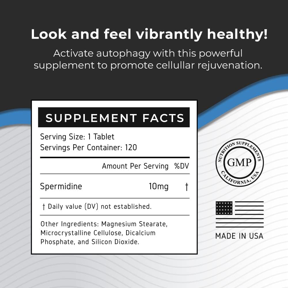 Neurogan Spermidine Supplement - 1200Mg - 99% Pure 100X More Potent than Rice & Wheat Germ Extract - for Cellular Health, Anti-Aging & Energy* - Made in USA - 10MG per Serving - 120 Servings