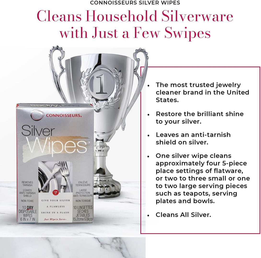 CONNOISSEURS Silver Cleaner Wipes, 10 Count