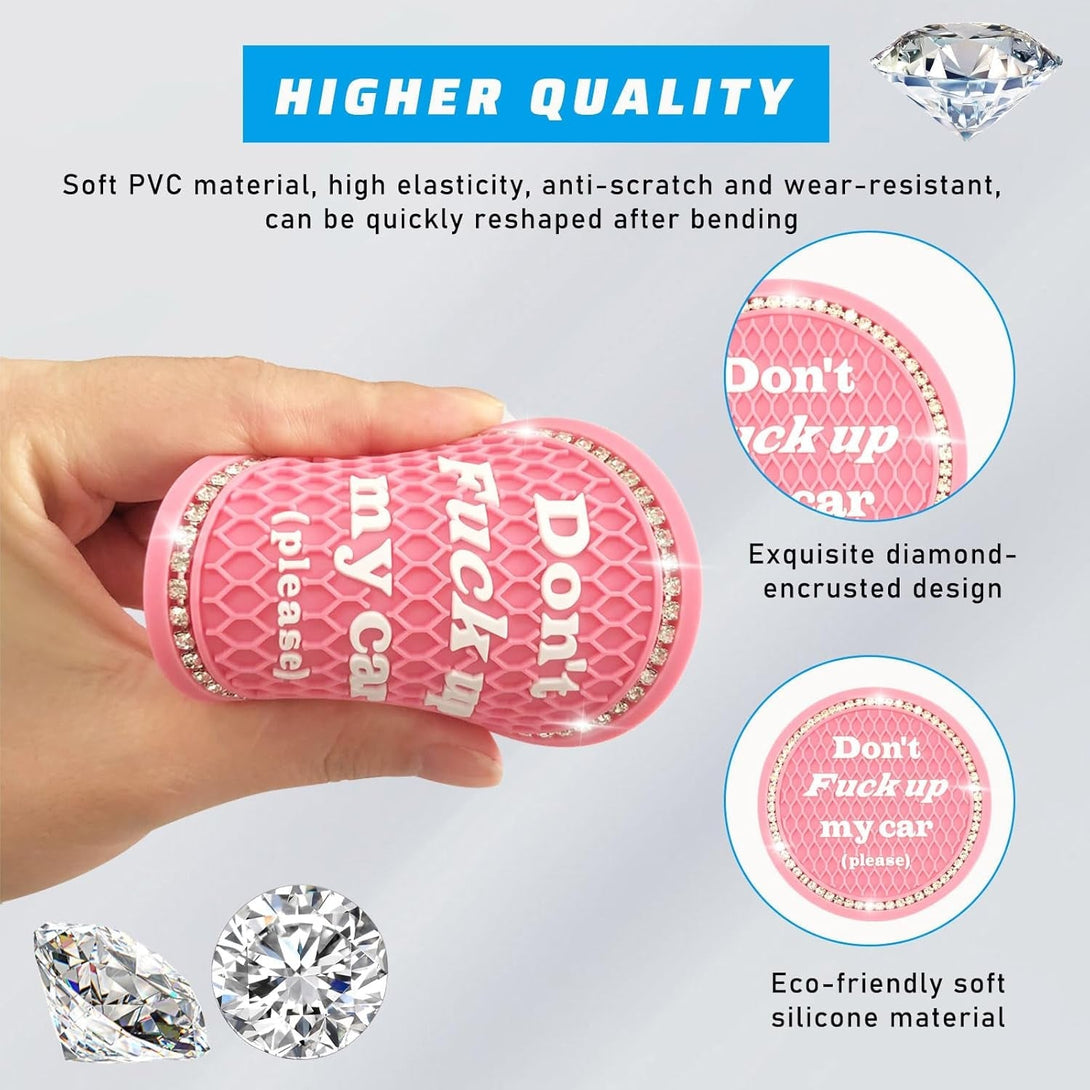 4 PCS Bling Car Cup Coaster, 2.75 Inch Anti-Slip Cup Holder Insert Coasters, Universal Crystal Rhinestone Auto Drink Car Cup Mat, Interior Car Accessories for Women Girls (Pink)