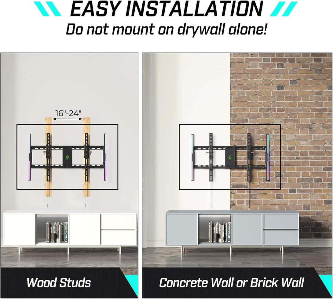 Greenstell TV Wall Mount with LED Lights, Tilt TV Mount for 37"-75" Flat/Curved Tvs, Low Profile Wall Mount TV Bracket Fit 16"-24" Stud, Max VESA 600X400Mm, Holds up to 132Lbs