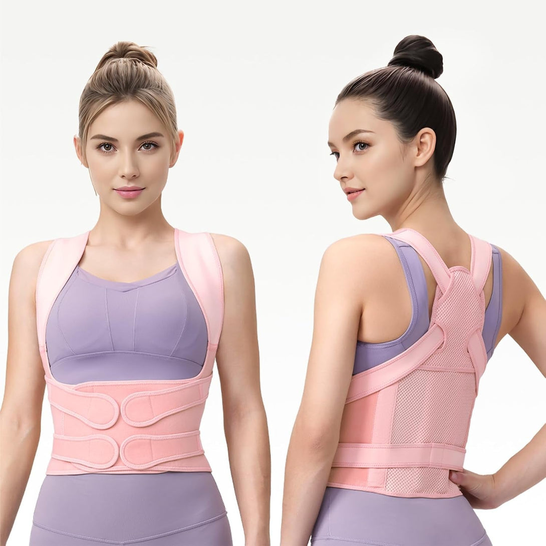 Back Brace Posture Corrector for Women and Men, Full Back Support Straps Straightener, Hunchback Improve Posture-Shoulder, Lumbar and Upper Lower Back Pain Relief (Pink, M)