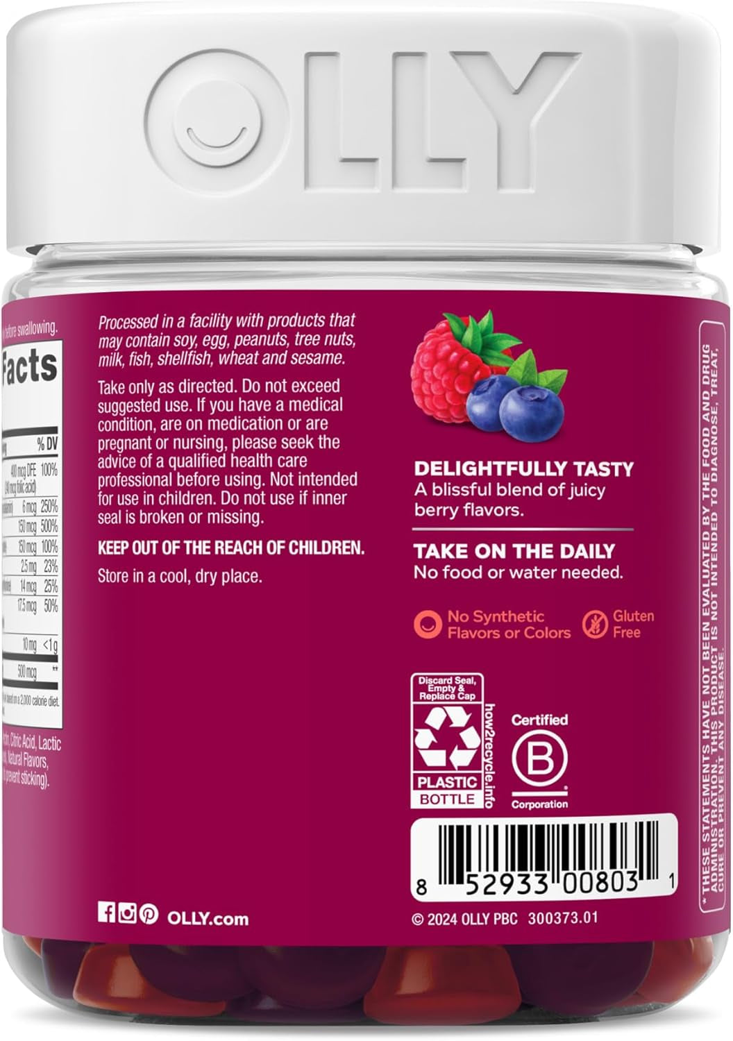 OLLY Women'S Multivitamin Gummy, Vitamins A, D, C, E, Biotin, Folic Acid, Adult Chewable Vitamin, Berry Flavor, 65 Day Supply - 130 Count (Packaging May Vary)