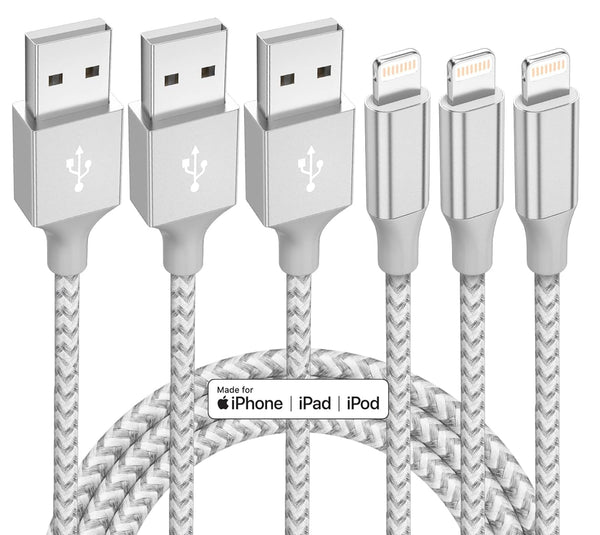 Iphone Charger 3 Pack 10 Ft Apple Mfi Certified Lightning Nylon Braided Cable Fast Charging Cord Compatible with Iphone 13 12 11 Pro Max XR XS X 8 7 6 plus SE Ipad and More